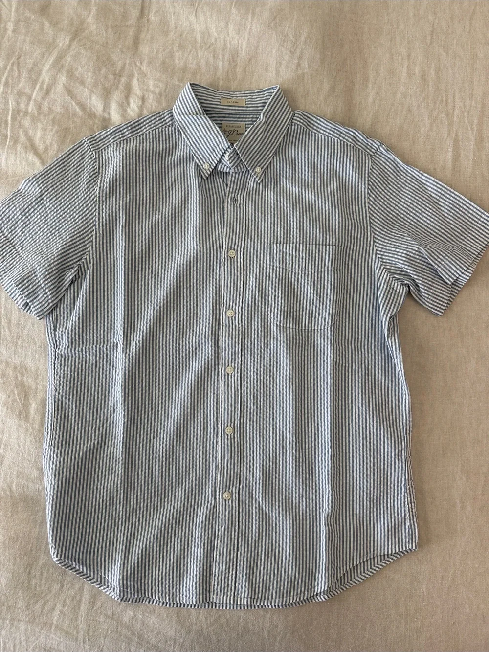 J. Crew Blue and White Striped Short-Sleeve Button-Down